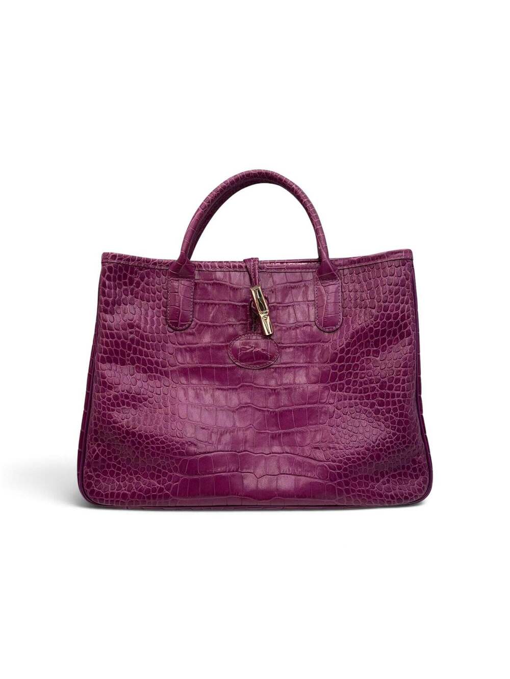 Longchamp Roseau Croc-Embossed Leather Tote in Fuchsia Pink